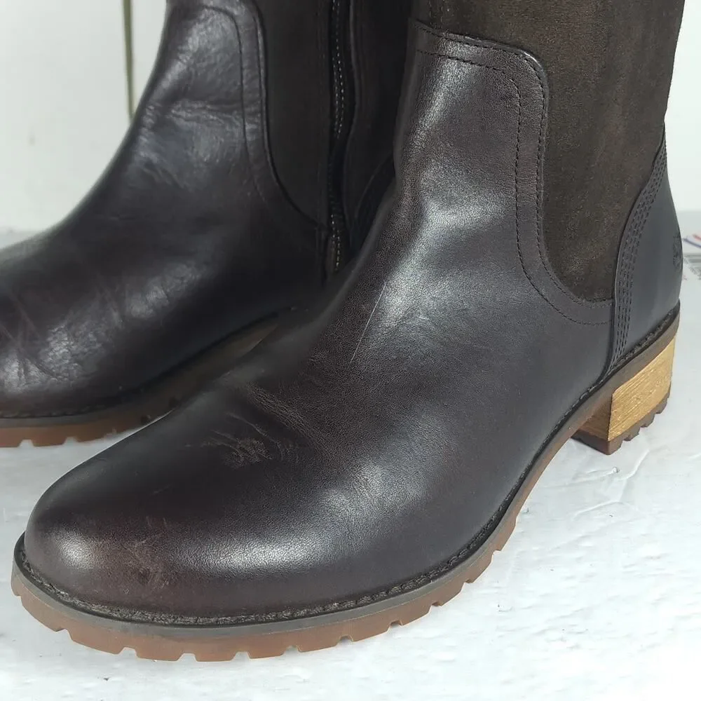 Timberland Women's Bethel Heights US9 Brown Leather Zip Knee High Riding Boots